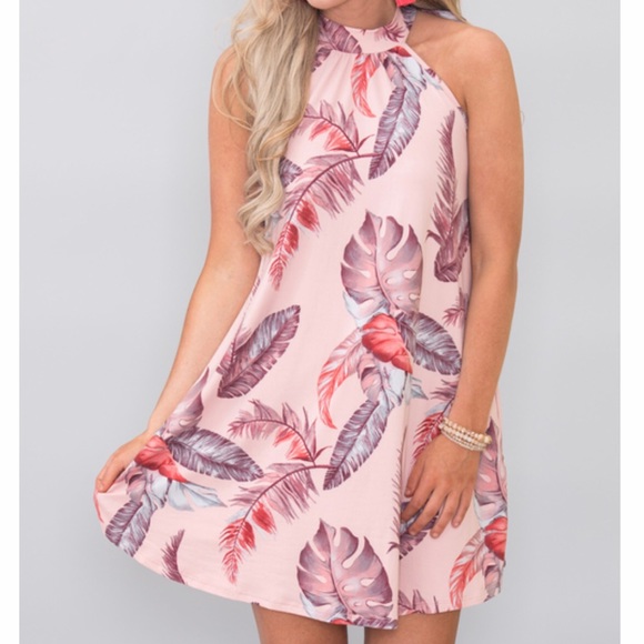 Pink Tropical Palm Leaf Dress - Picture 2 of 6